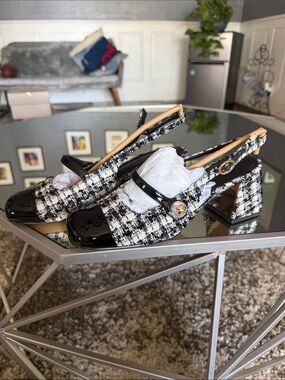 Charles & Keith - Women’s Black & White Tweed Maryjane Slingback Heels